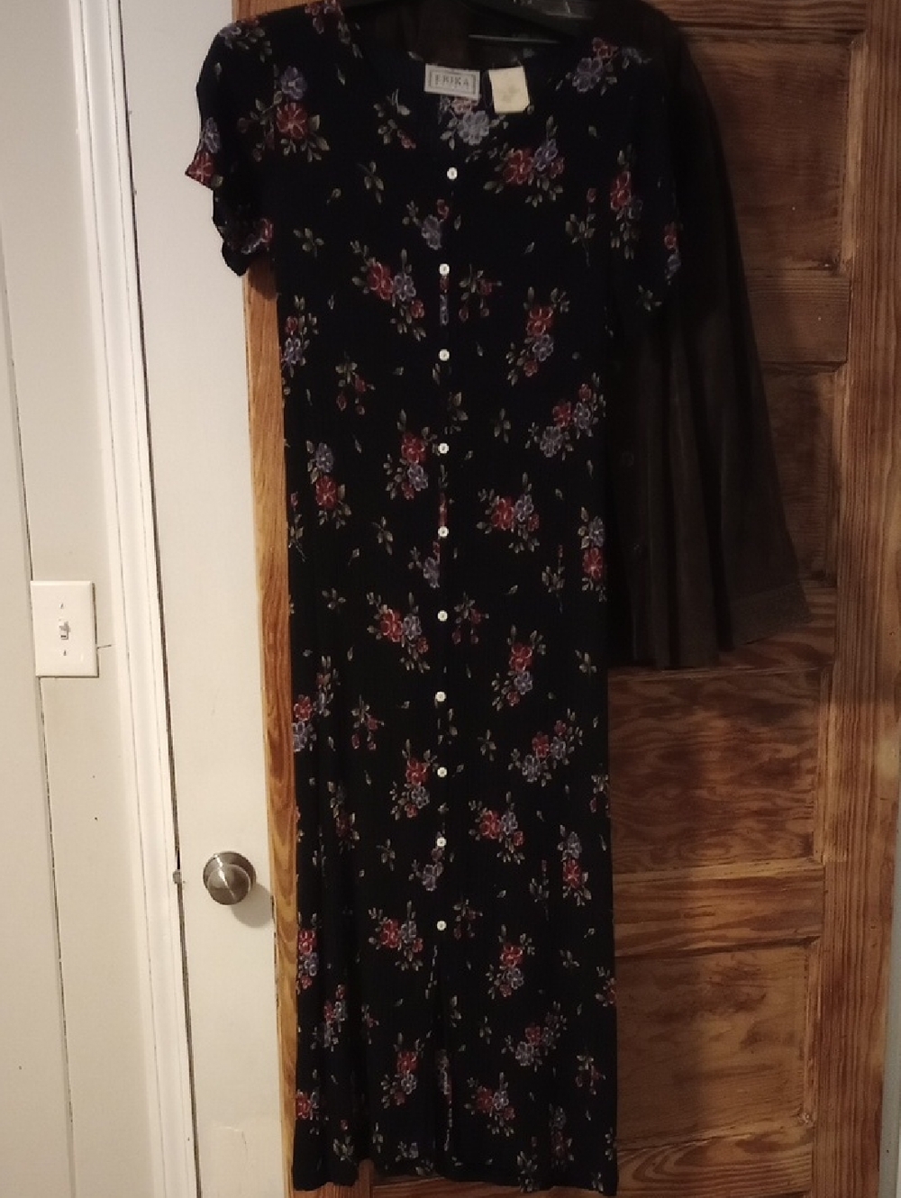 Erika Black Floral Button-Front Maxi Dress with Red and Purple Accents